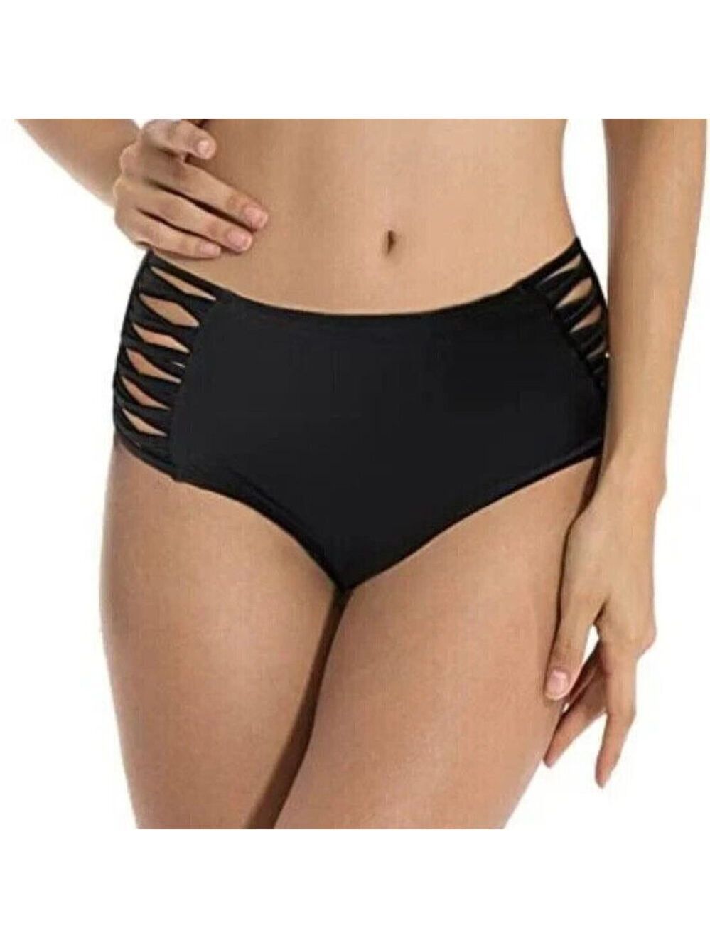 ✨ RELLECIGA High Waisted Strap Bikini Bottom Small Black NWT